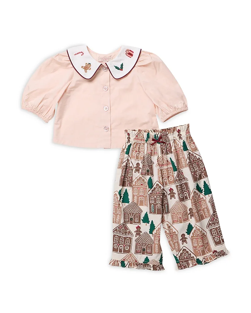 Noelle Gingerbread House Cotton Poplin Blouse & Pants Set by Pink Chicken
