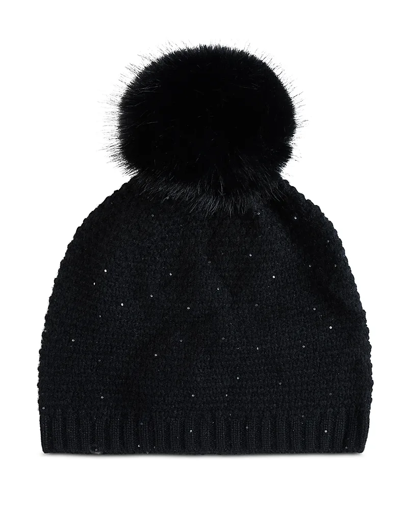 Lurex Wave & Pom Pom Knit Hat by Sofia Cashmere