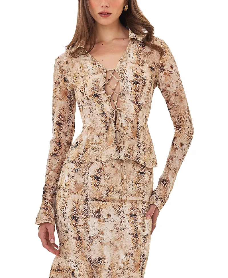 Umara Reptile Print Chiffon Tie-Front Top by Miss Circle