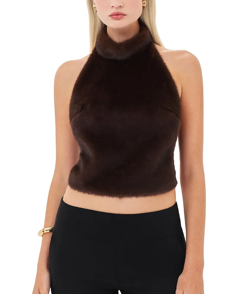Xeriah Faux Mink Fur Backless Halter Top by Miss Circle