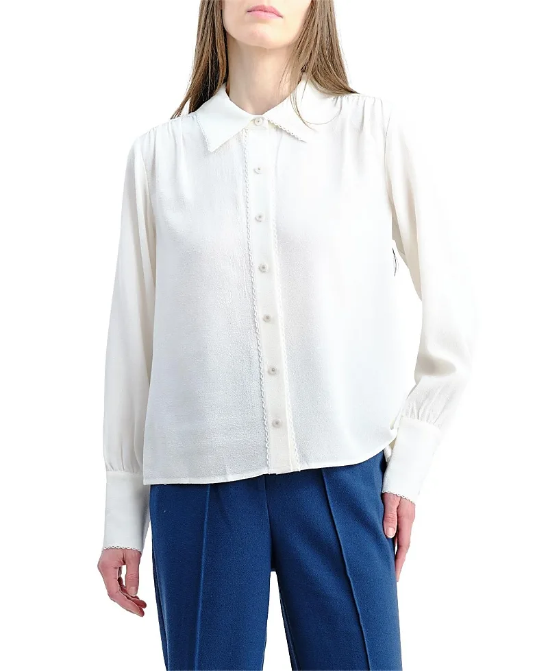 Lilliana Pebbled Crepe Button-Up Blouse by Cartolina