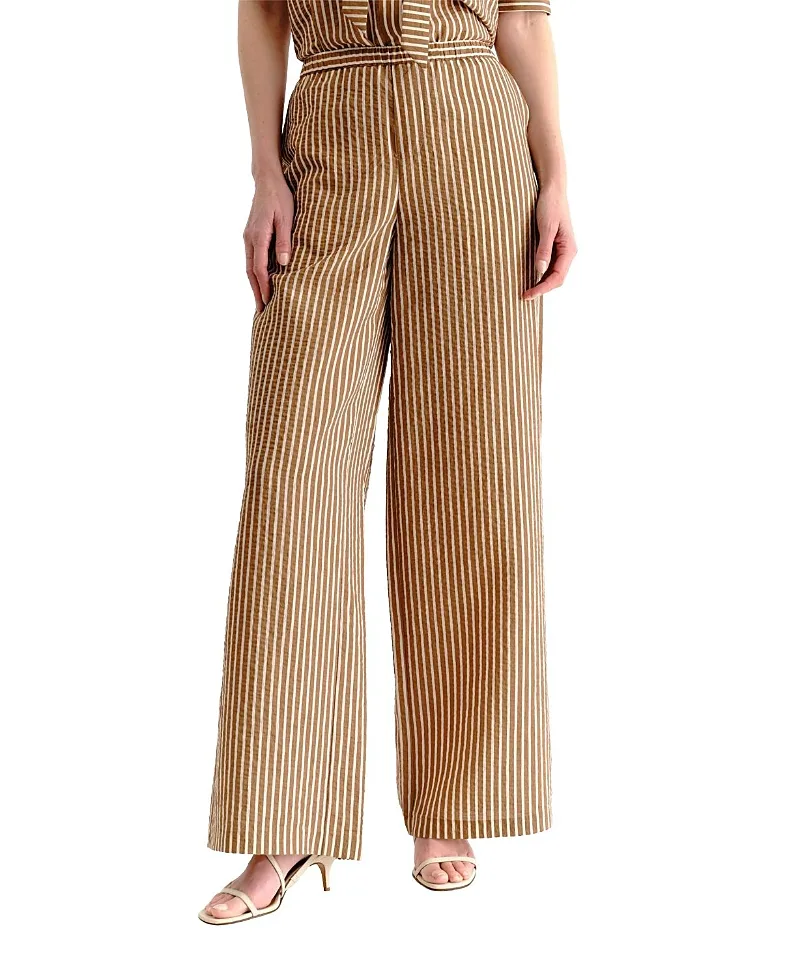 Olivia Wide-Leg Striped Seersucker Pants by Cartolina