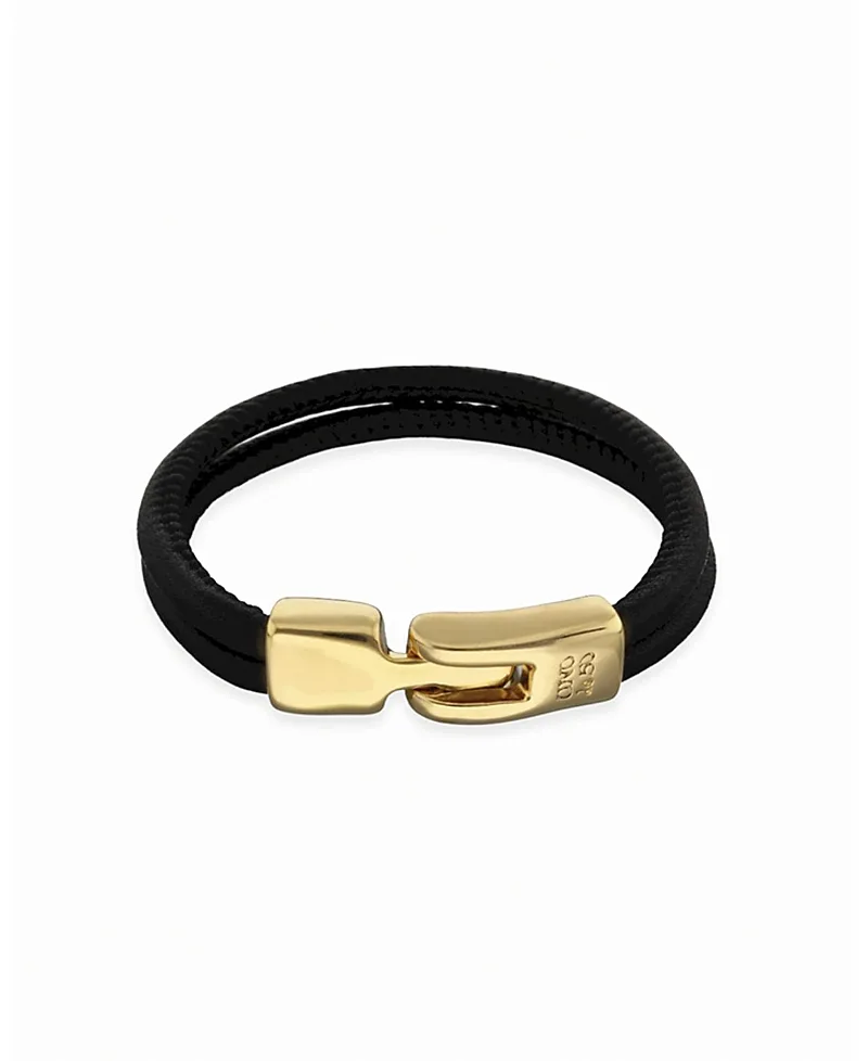 Black Leather Bracelet with Gold Closure