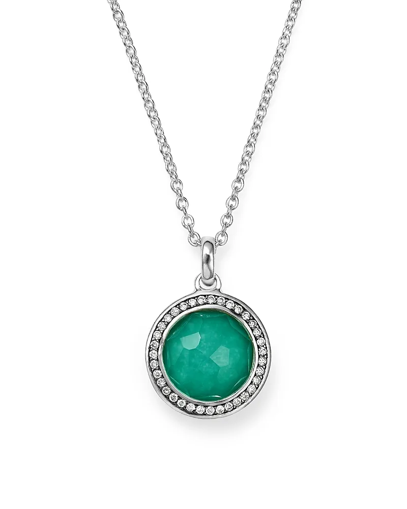 Sterling Silver Stella Lollipop Pendant Necklace in Turquoise Doublet with Diamonds, 16" by Ippolita