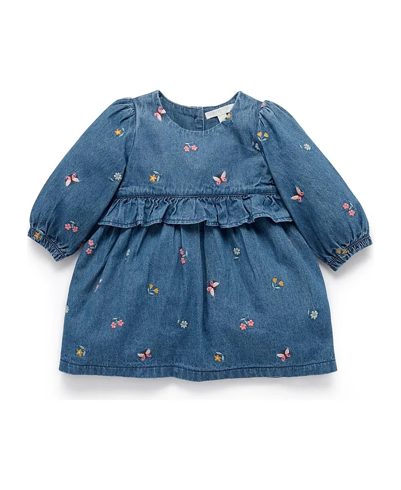 Denim Embroidered Dress by Purebaby