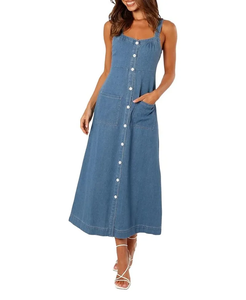 Bettie Midi Dress - Denim by Petal And Pup