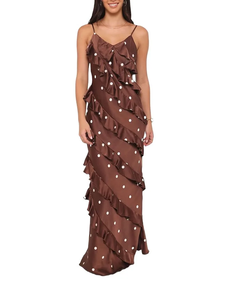 Ciao Ruffles Maxi Satin Dress by Petal And Pup