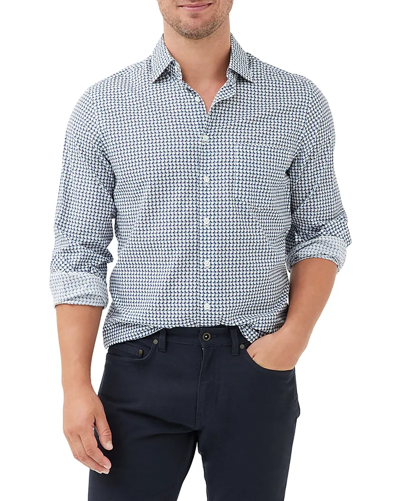 Marshland Cotton Poplin Geo Print Shirt by Rodd & Gunn
