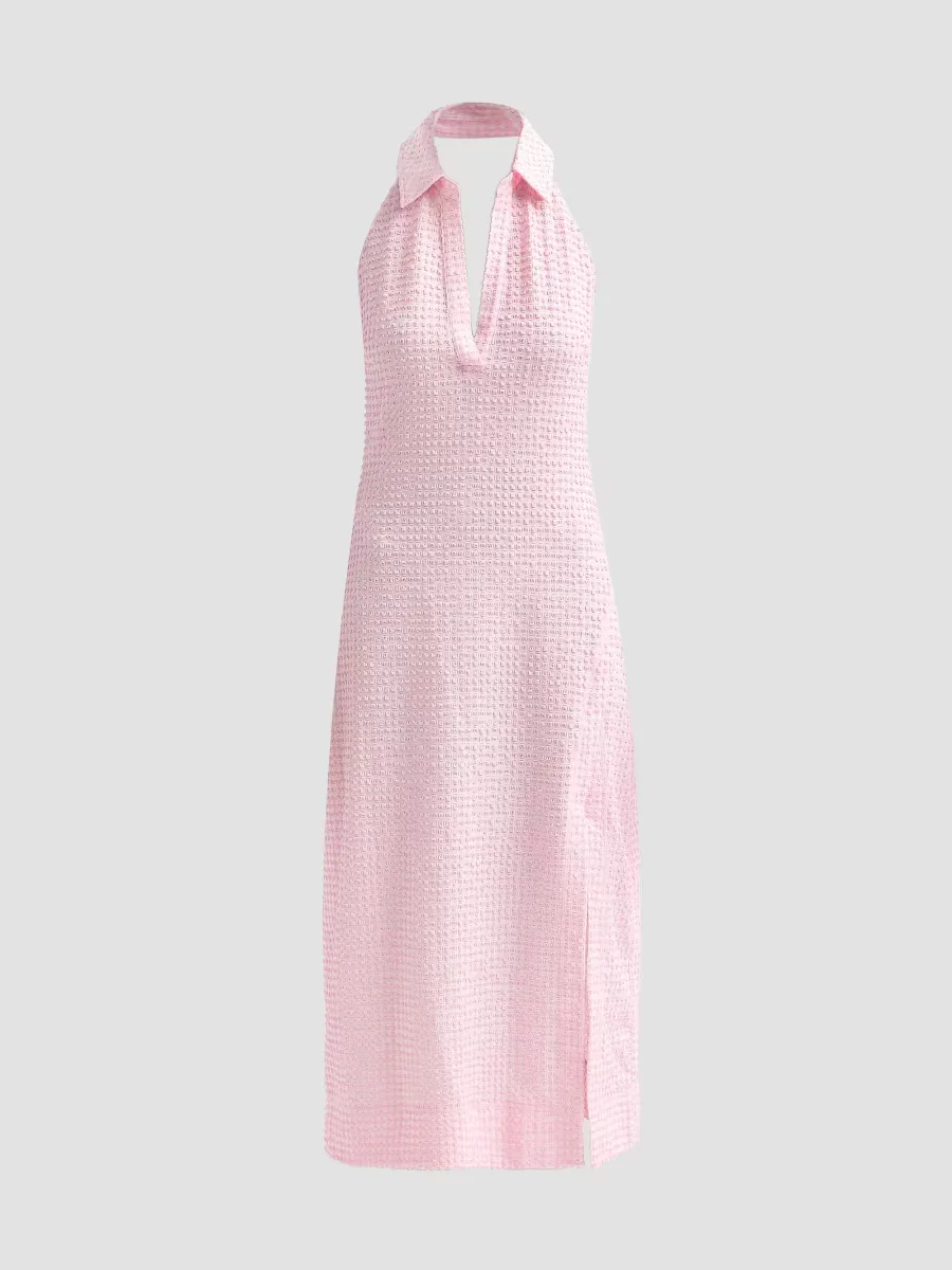 Clairmont Seersucker Halter Midi Dress by SIMKHAI
