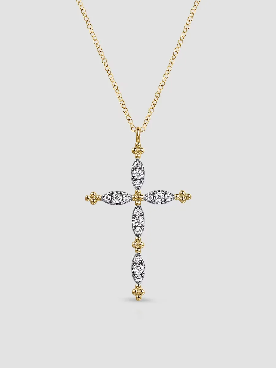 Gabriel & Co Bujukan Clover Two-Tone 14K Gold & 0.35 TCW Diamond Cross Pendant Necklace by Gabriel