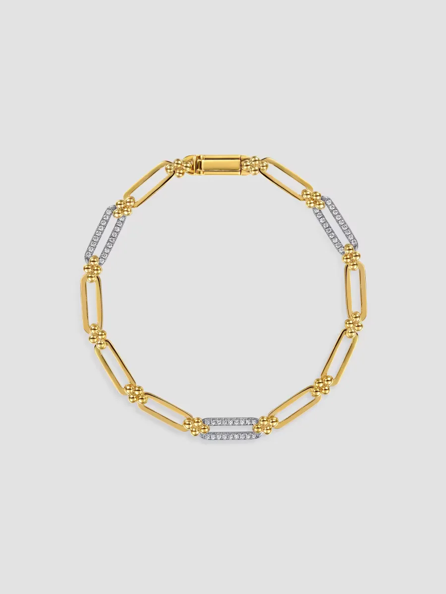Gabriel & Co Bujukan Clover Two-Tone 14K Gold & 0.30 TCW Diamond Paper Clip Chain Bracelet