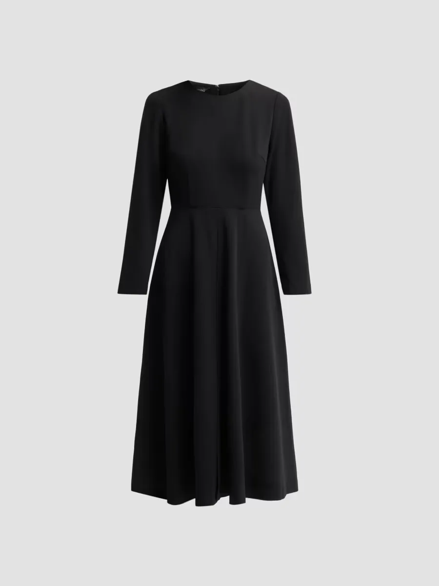 Stretch-Deco Crepe A-Line Midi Dress