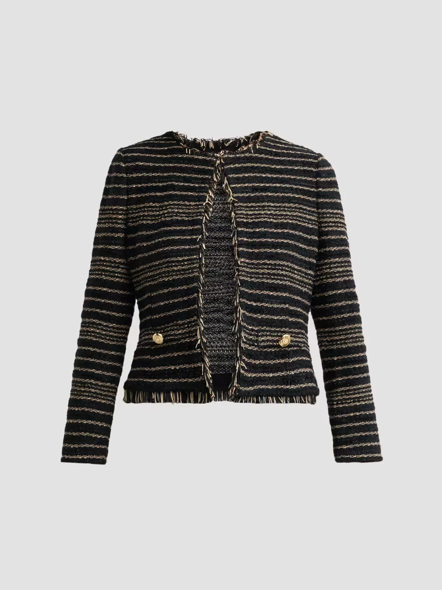 Striped Metallic Tweed Knit Jacket by Ming Wang