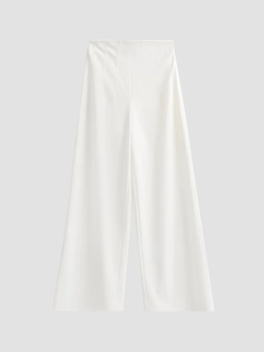 Pintuck Stretch Deco Crepe Wide-Leg Pants by Ming Wang