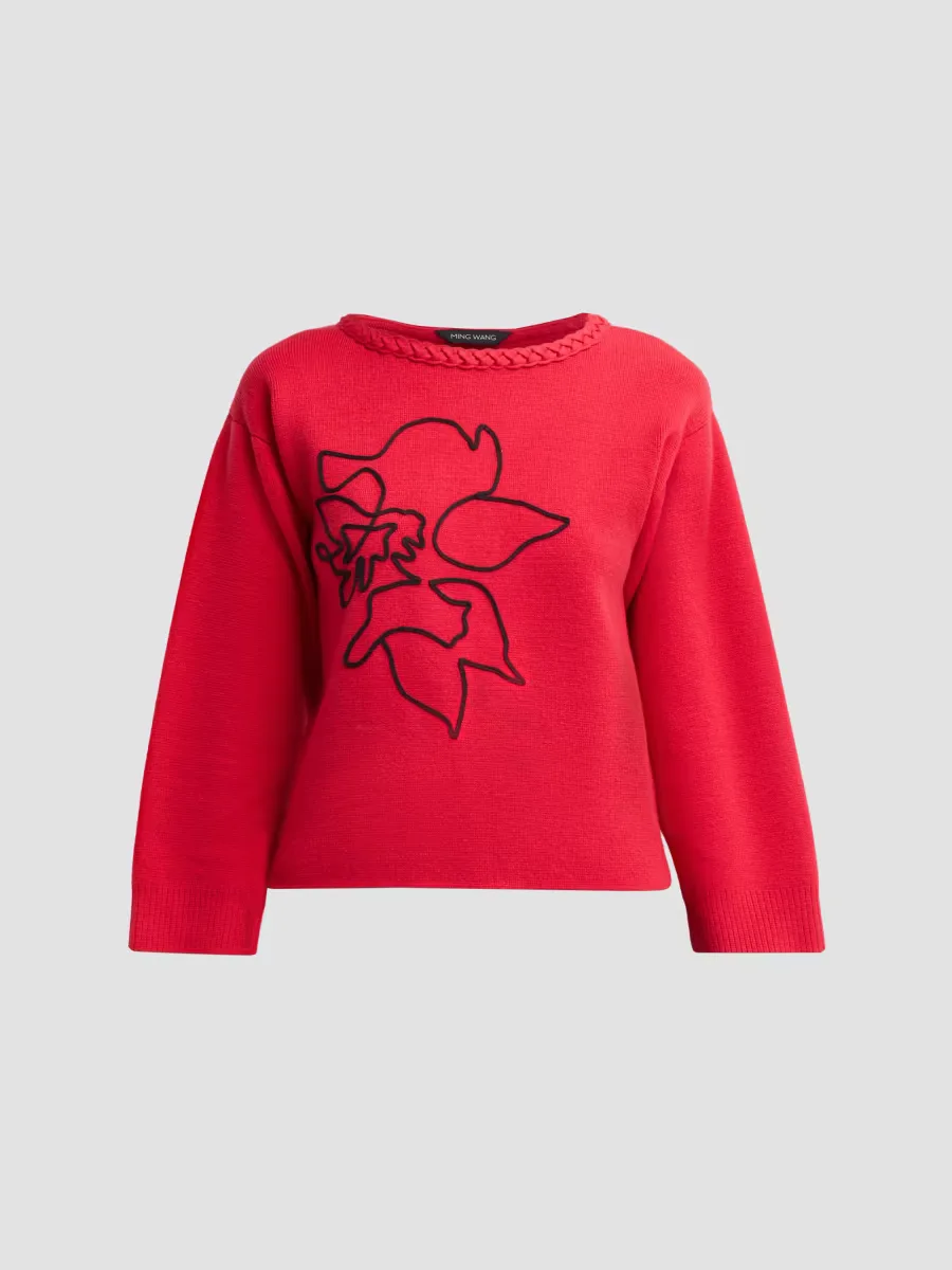 Soutache Floral Embroidered Sweater by Ming Wang