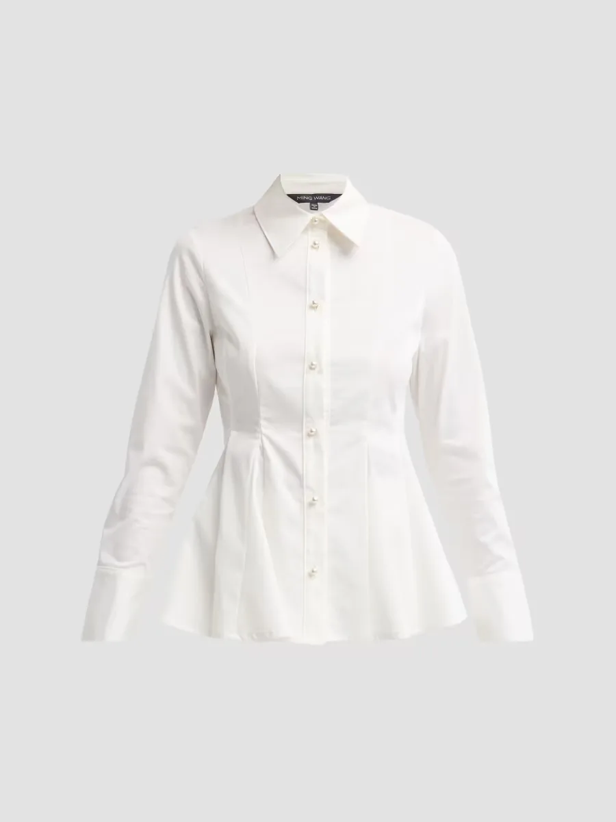 Stretch-Cotton Peplum Blouse by Ming Wang