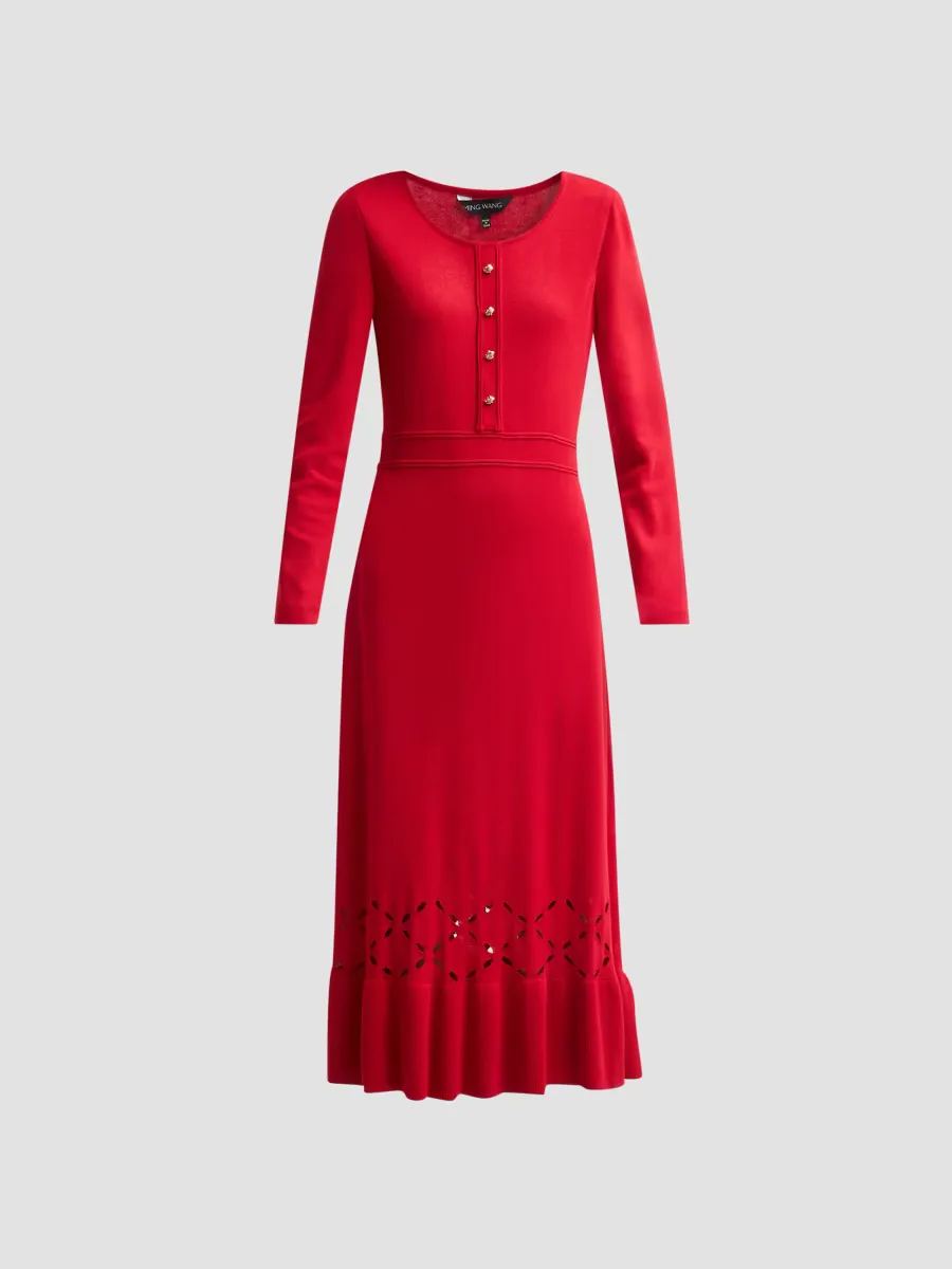 Knit A-Line Scoopneck Midi Dress by Ming Wang