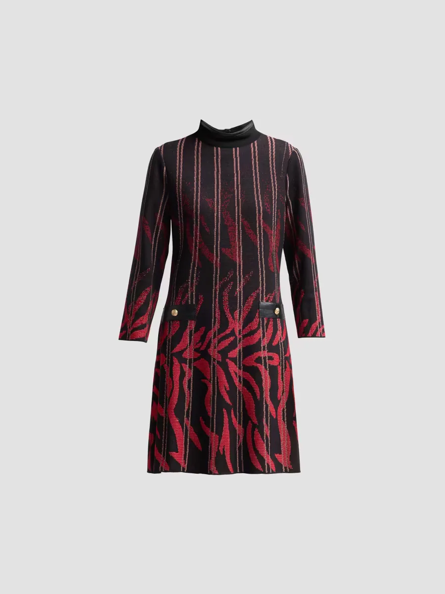 Animal Knit Mock-Turtleneck Mini Dress by Ming Wang