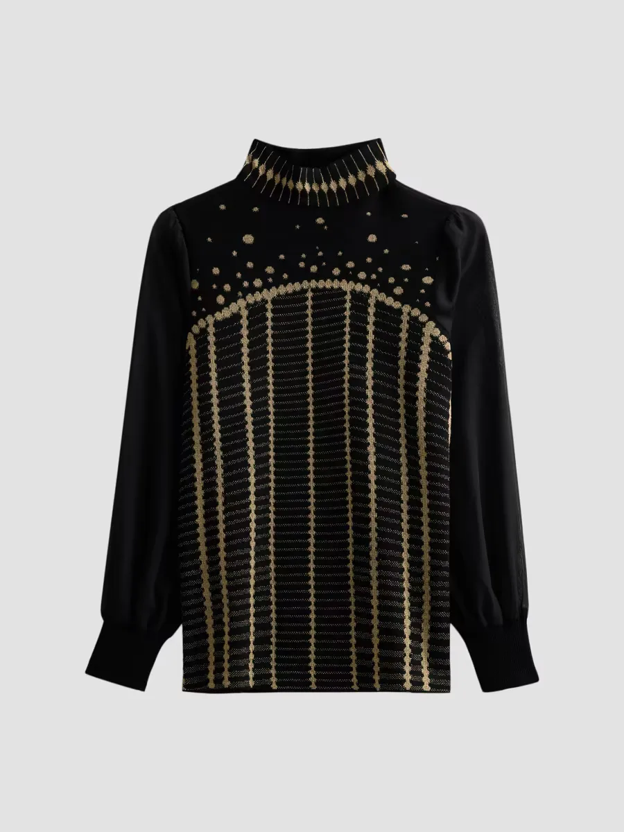 Metallic Mixed-Media Knit Sweater by Ming Wang