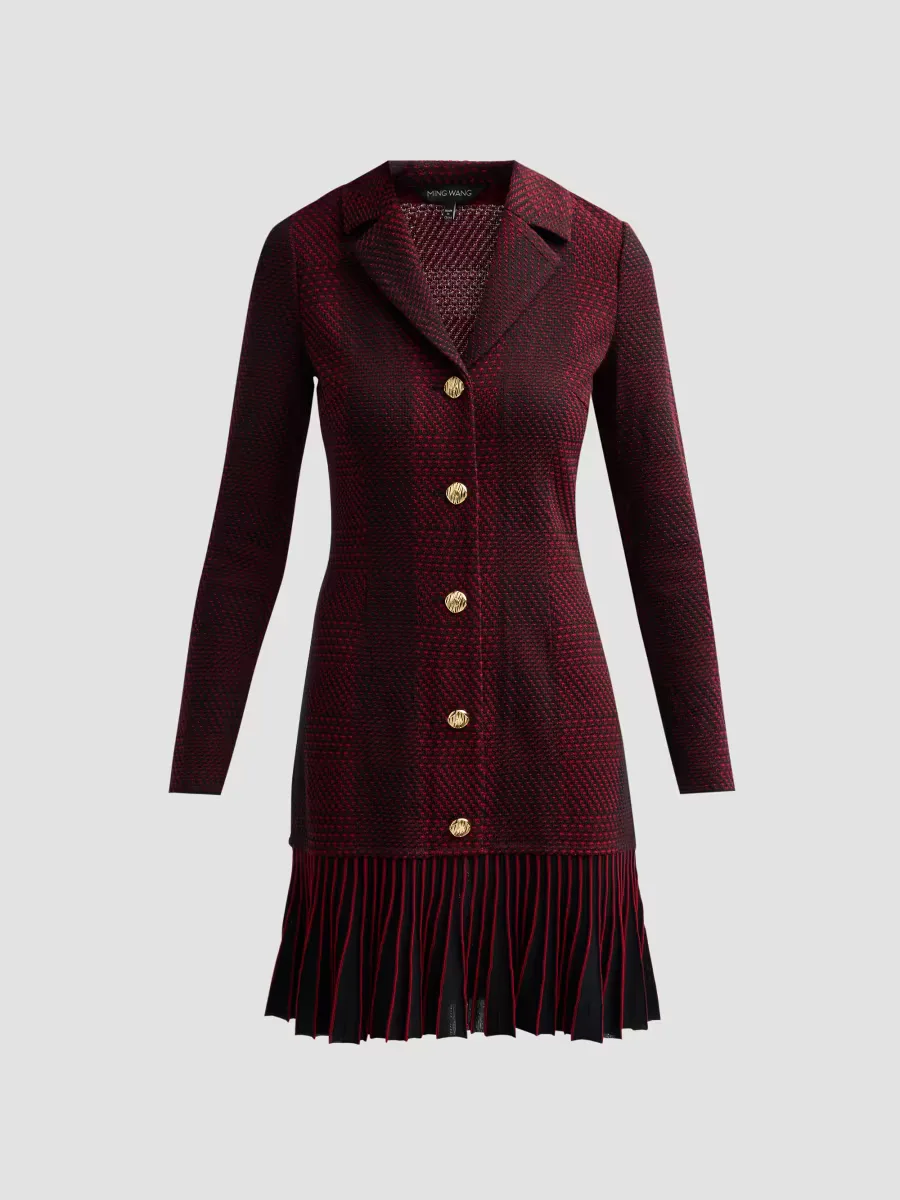 Tweed Knit A-Line Flounce-Hem Mini Dress by Ming Wang