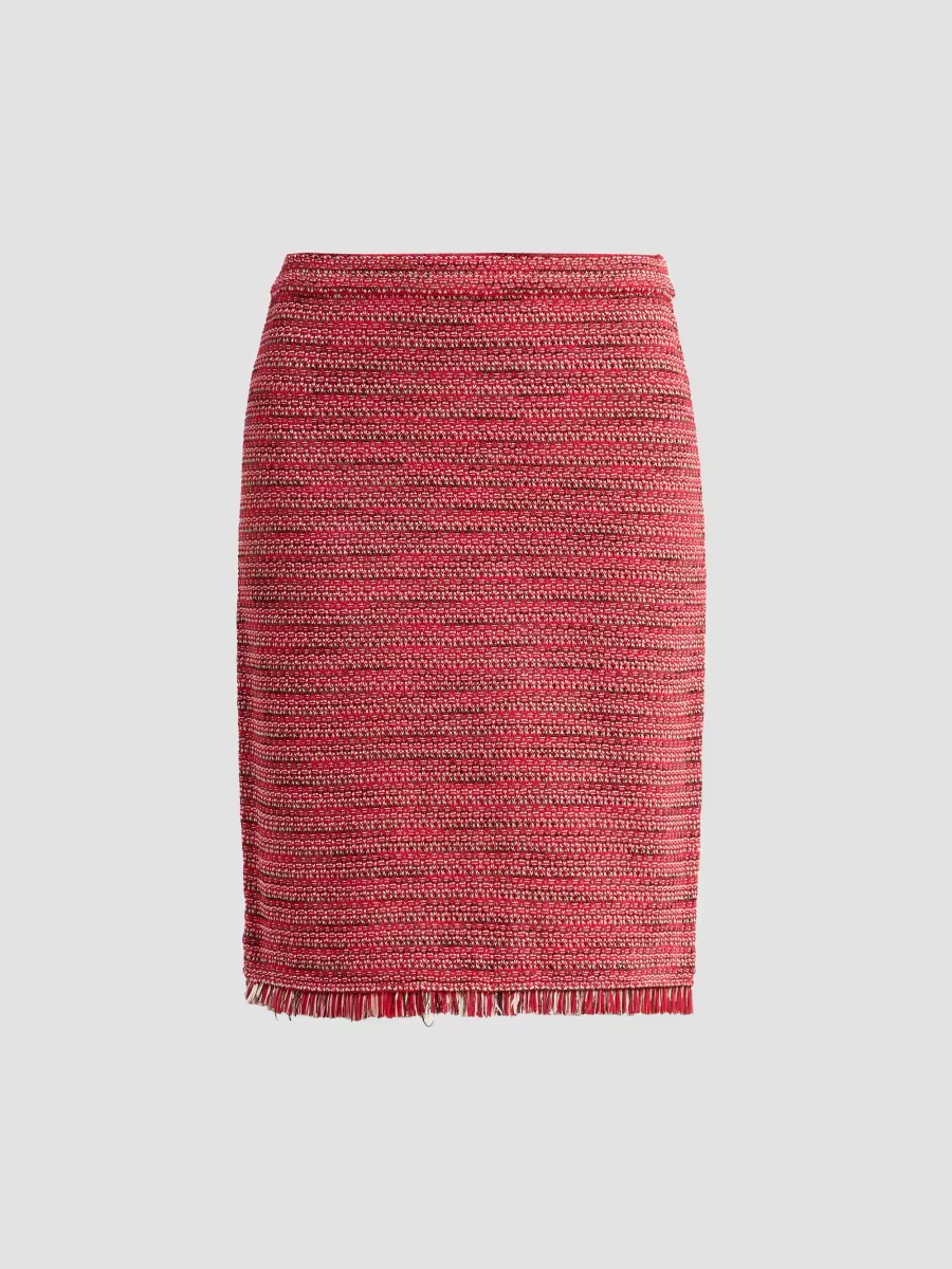 Fringe Tweed A-Line Knee-Length Skirt by Ming Wang
