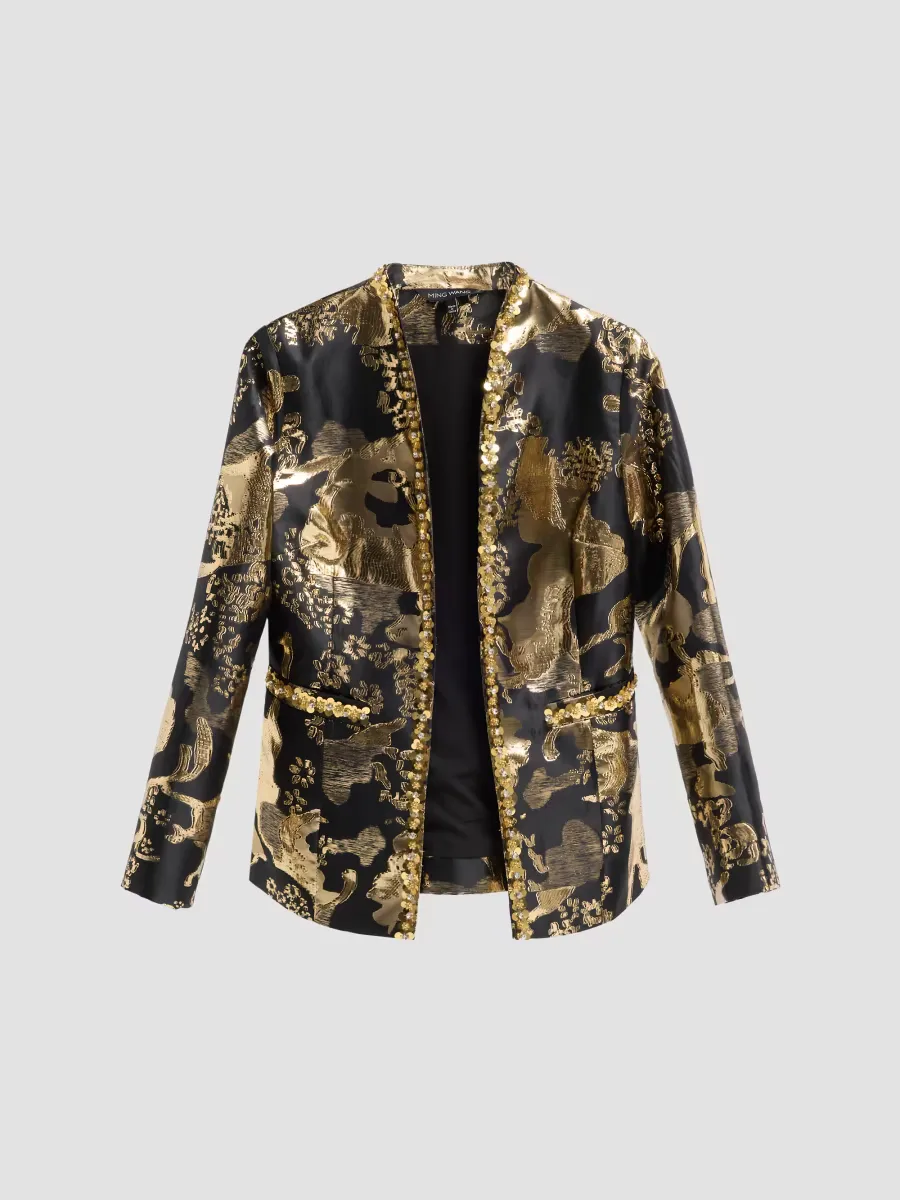 Embellished Metallic-Jacquard Jacket by Ming Wang