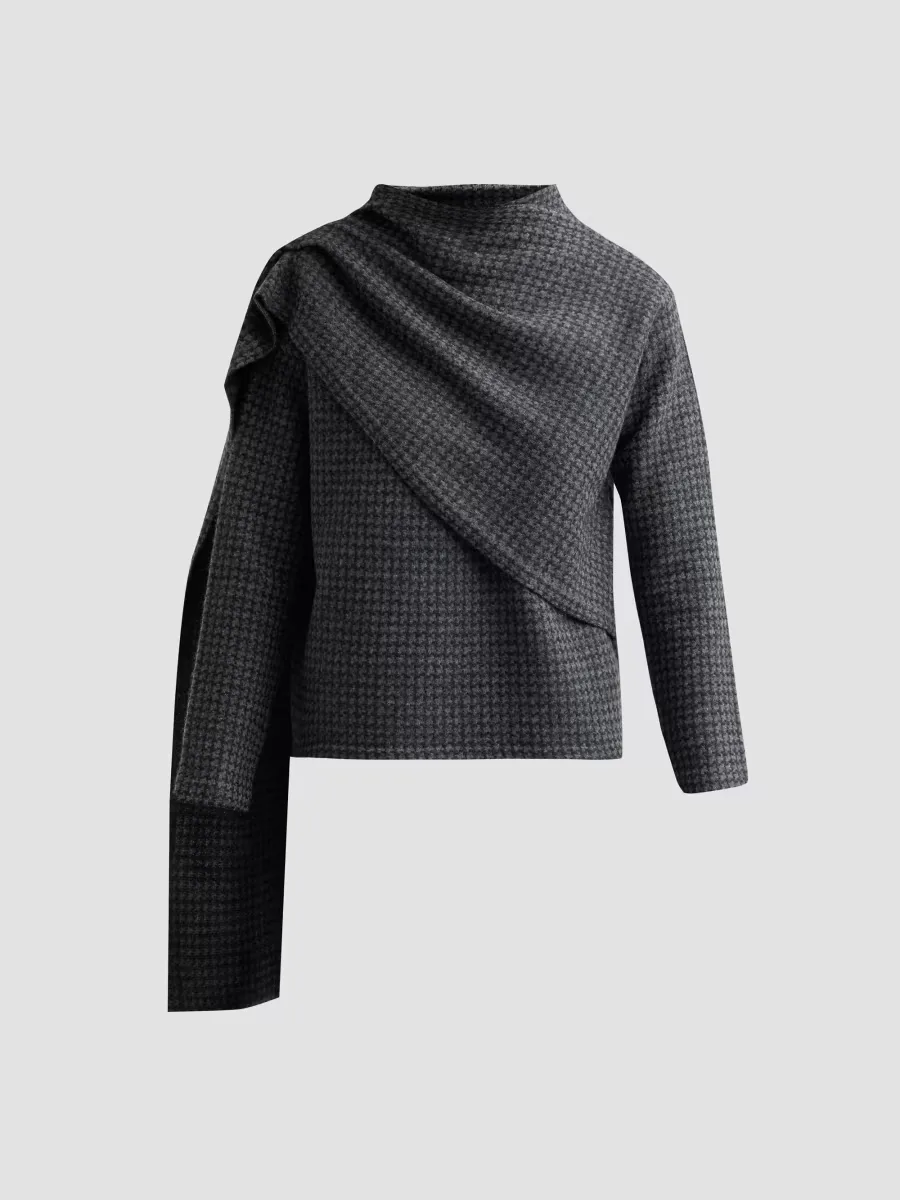 Draped Scarf Houndstooth Sweater by Vince