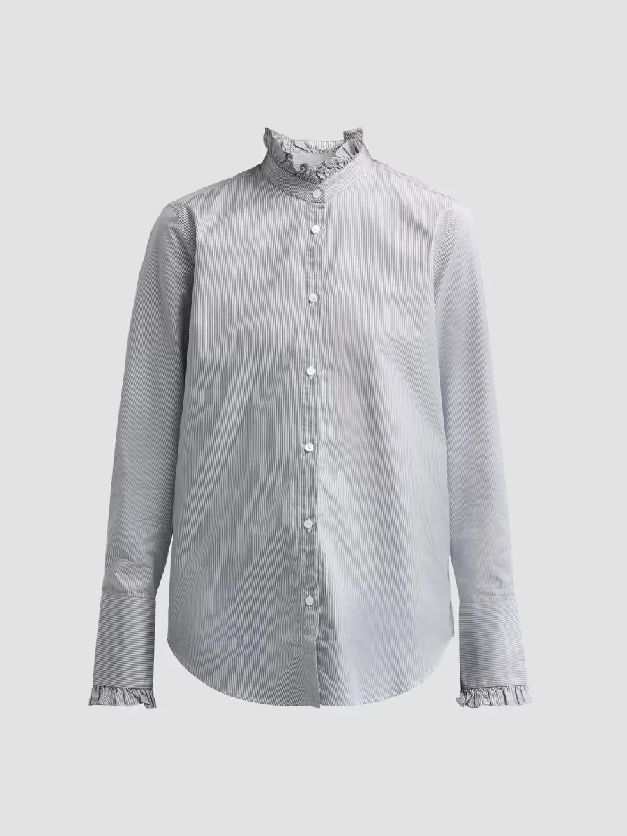 Elio Cotton Ruffle Collar Shirt by Nili Lotan