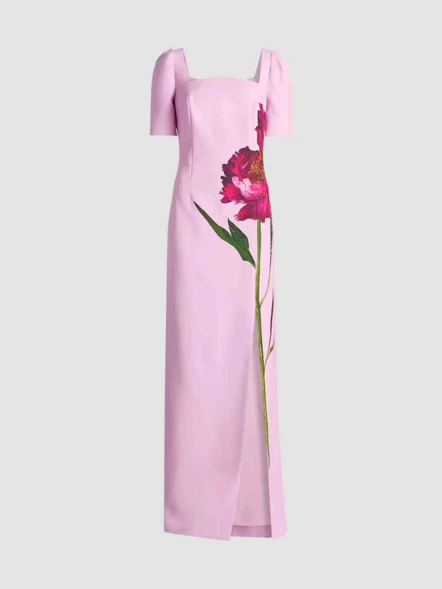 Teri Jon by Rickie Freeman Digital Flower Print Crepe Column Gown by Teri Jon