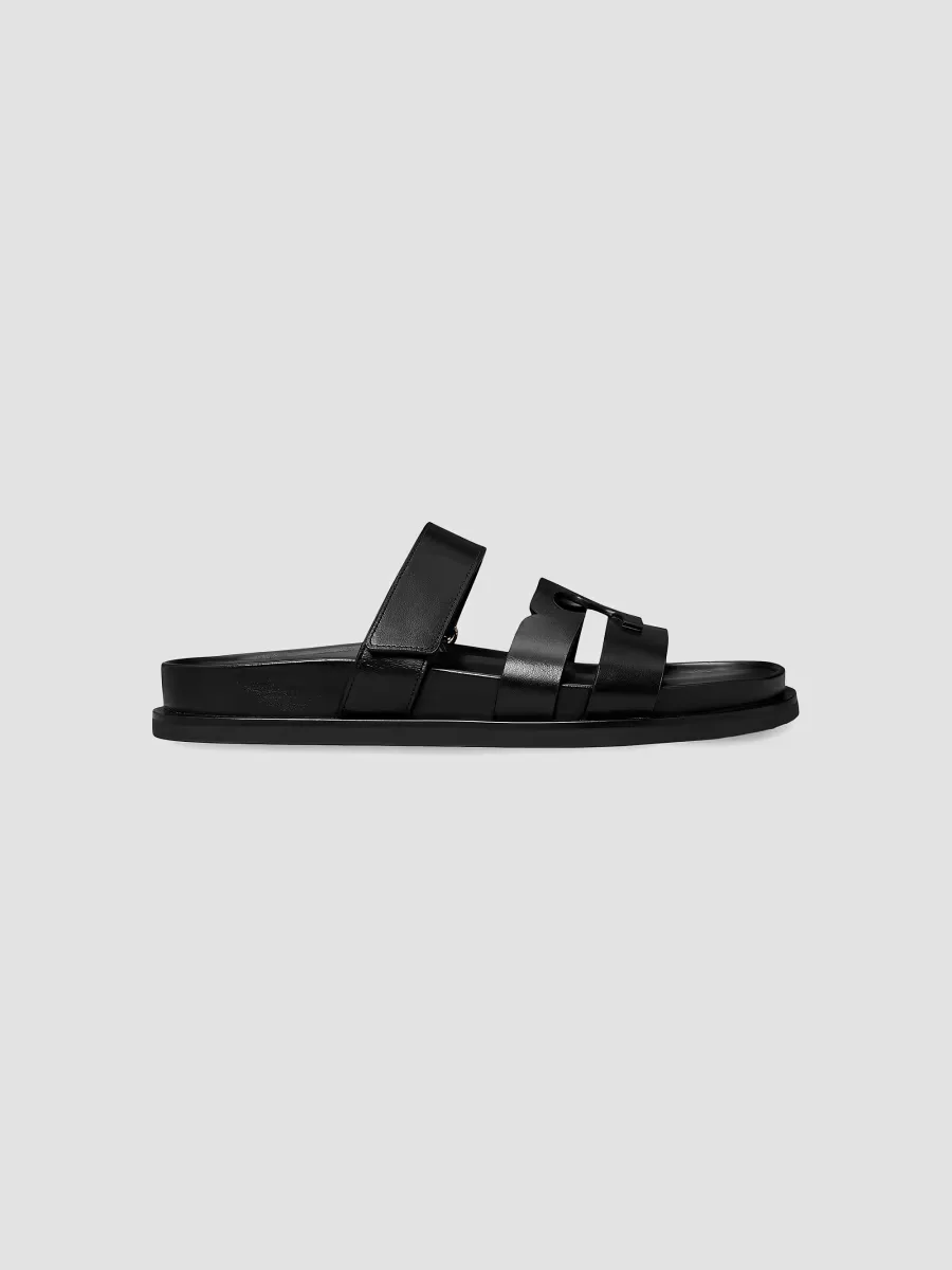 Ines Logo-Detailed Leather Slide Sandals