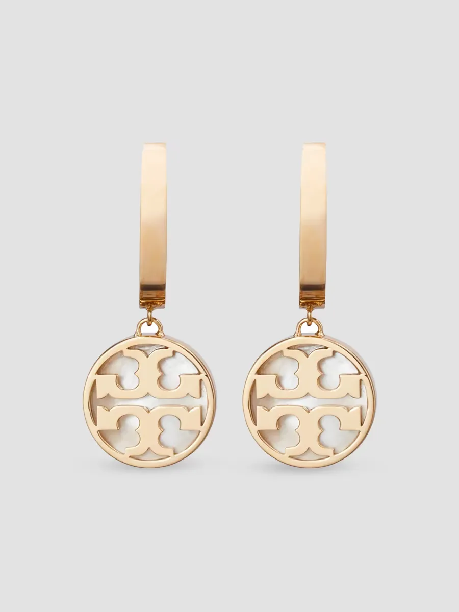 18K-Gold-Plated Stainless Steel & Mother-of-Pearl Huggie Earrings by Tory Burch