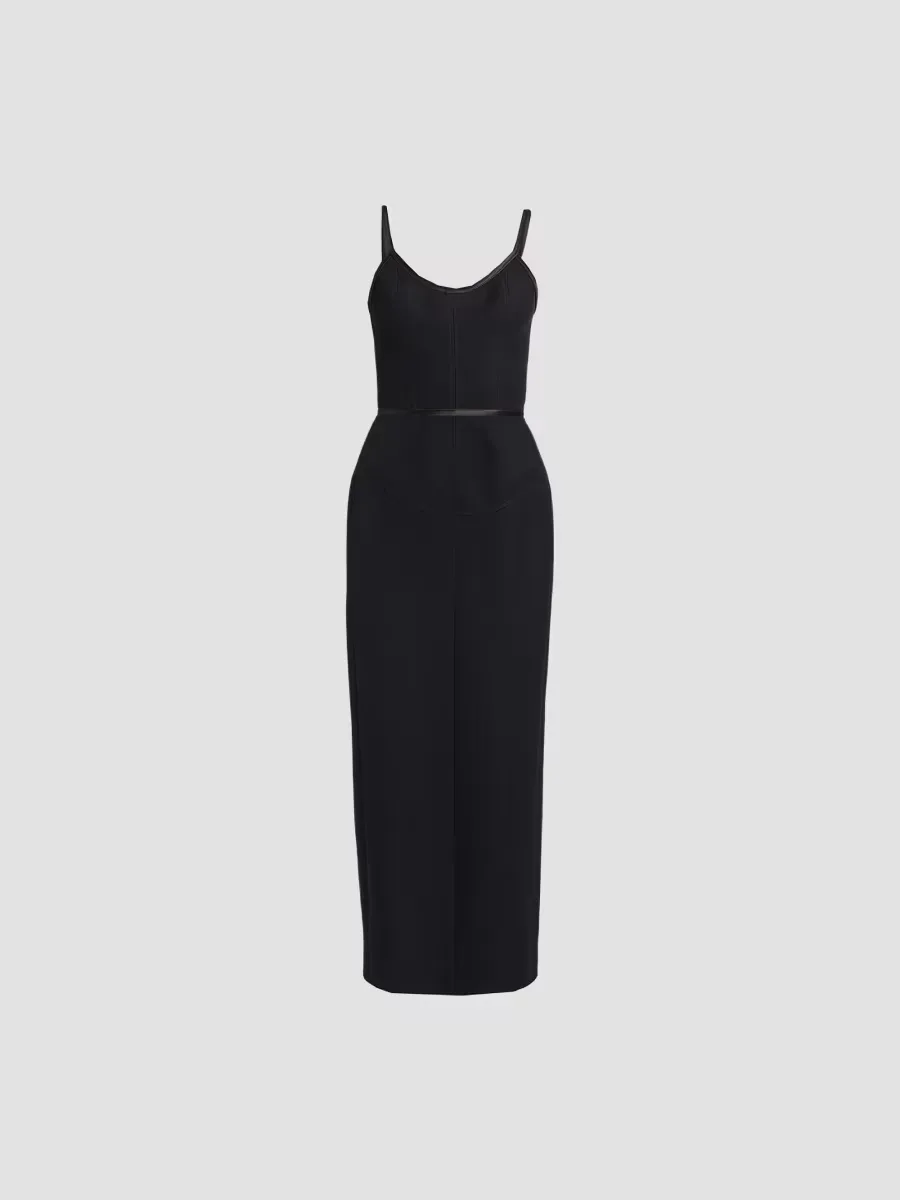 Satin-Trim Wool Tank Maxi Dress