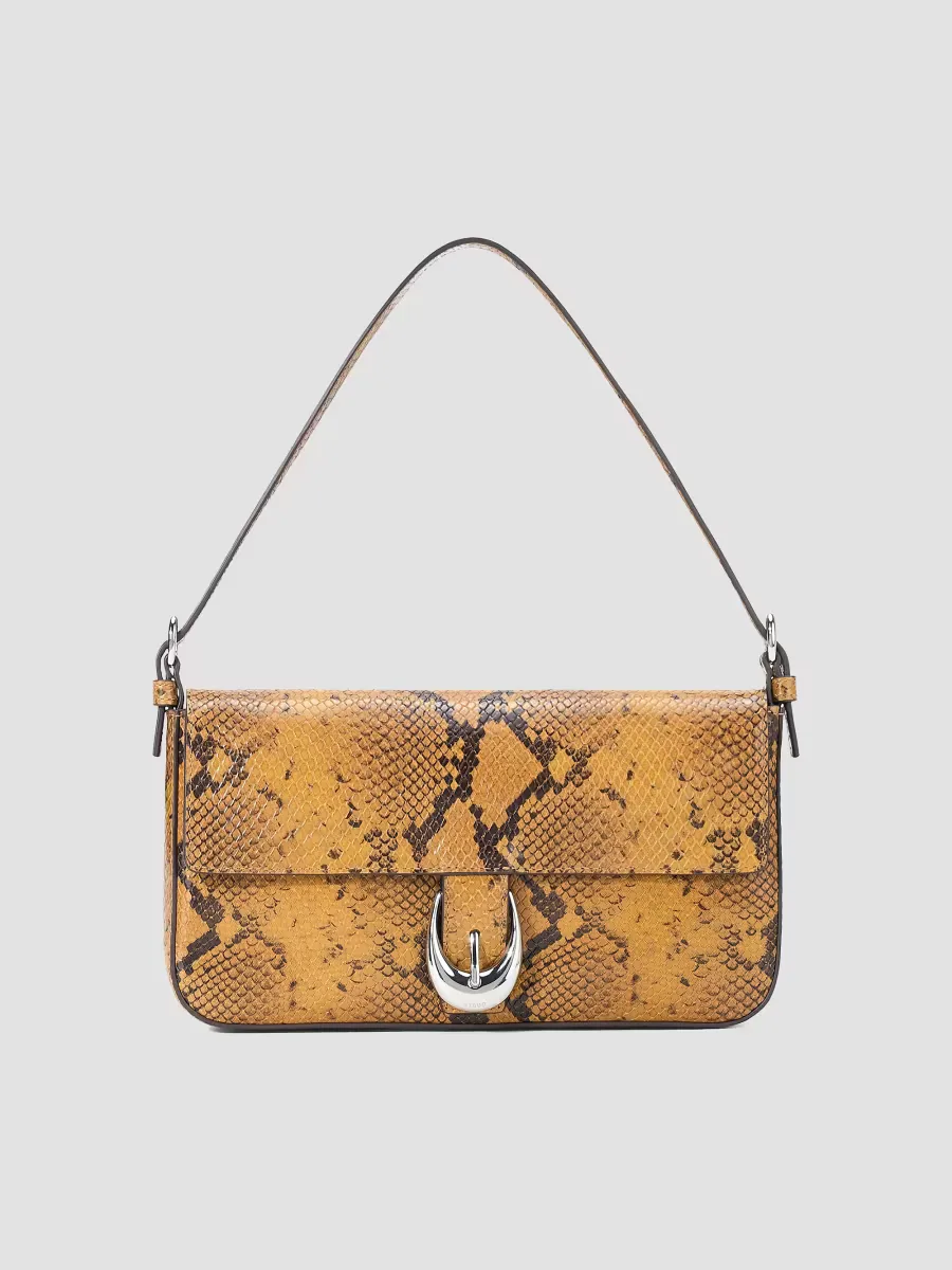 Harlow Snakeskin-Print Leather Shoulder Bag by STAUD