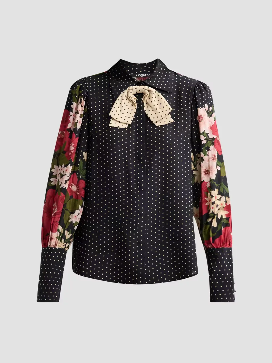 Aviva Floral Polka Dot Silk Blouse