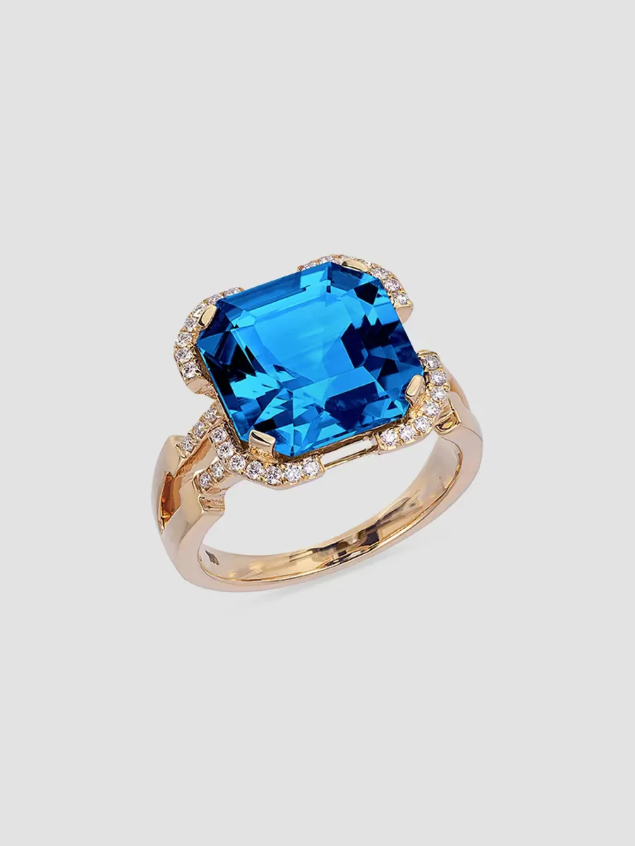 Gossip 18K Gold, Diamond & Blue Topaz Cocktail Ring