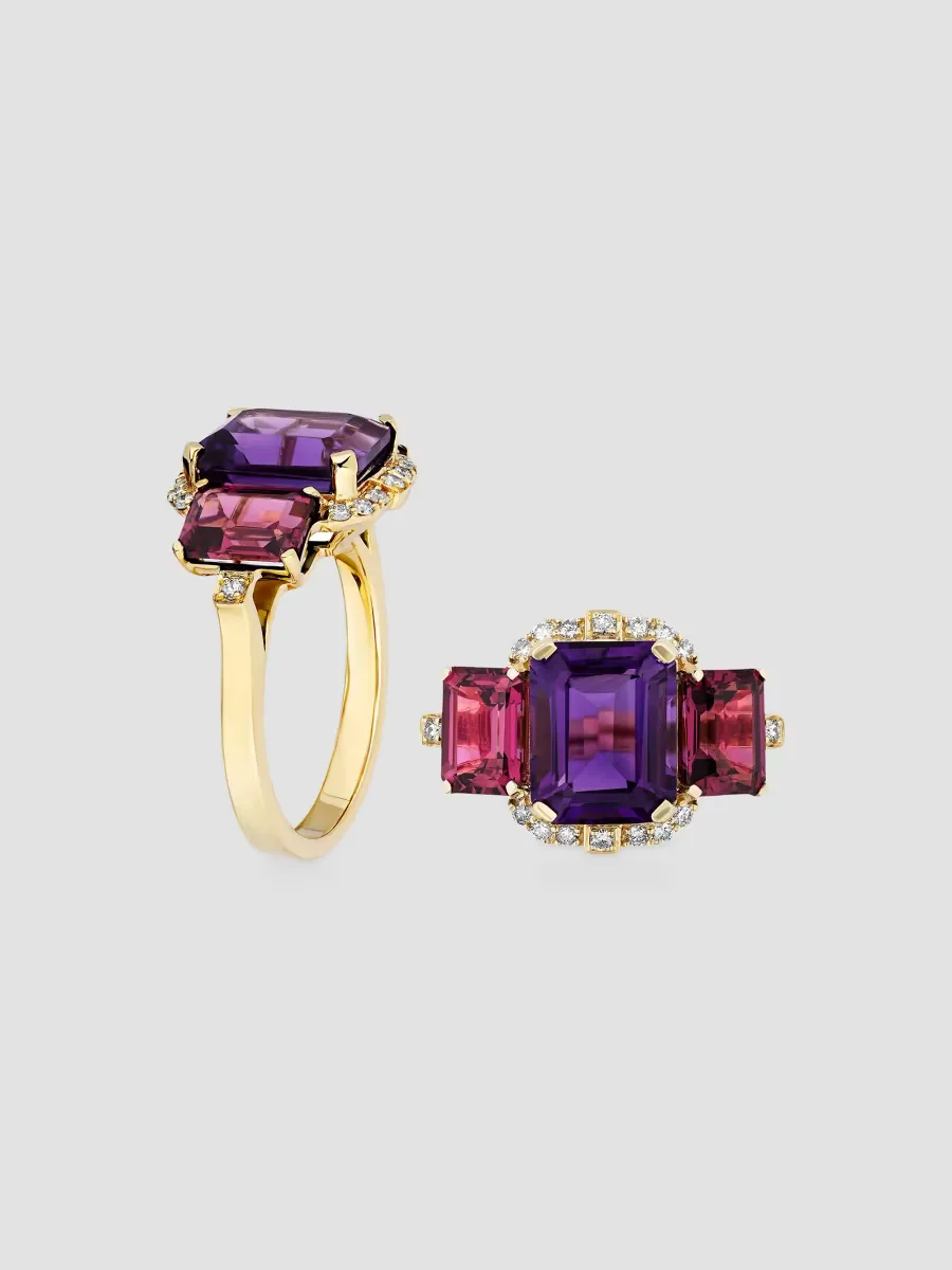 Gossip 18K Gold, Diamond, Amethyst & Garnet Cocktail Ring by Goshwara