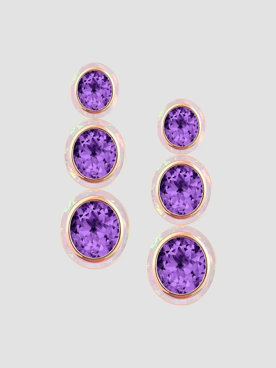 Mlange 18K Rose Gold, Amethyst & Pink Opal Triple Drop Earrings by Goshwara