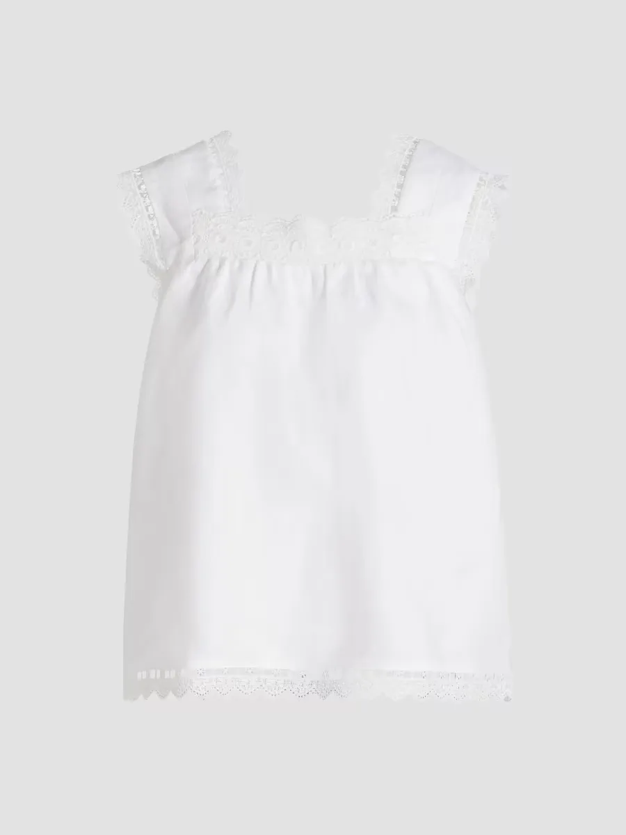 Faye Eyelet-Trim Linen Top