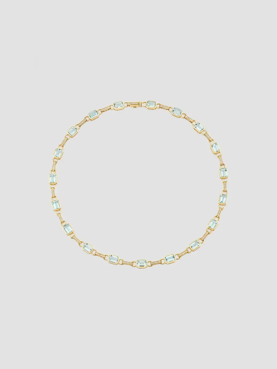 Confetti Disco 14K Yellow Gold, Aquamarine & 1.22 TCW Diamond Necklace