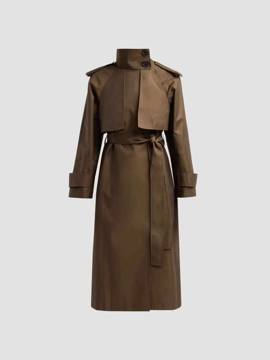 Stand Collar Belted Trench Coat by Mercer Collective