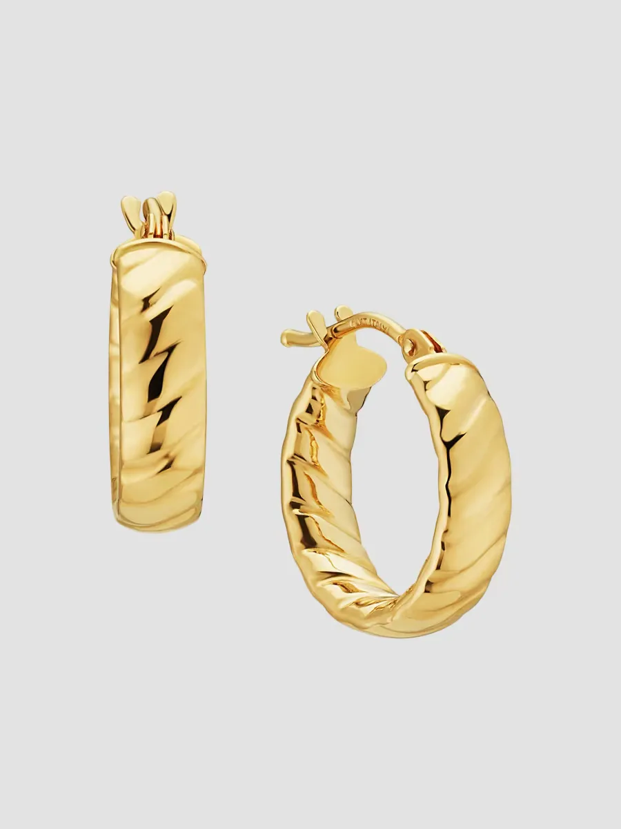 14K Yellow Gold Cobra Hoops