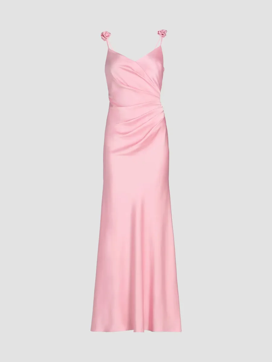 Satin V-Neck Draped Gown