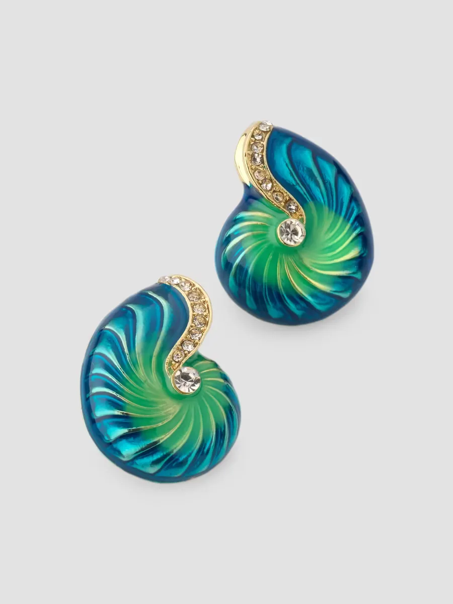 18K-Gold-Plated, Enamel & Rhinestone Shell Stud Earrings by Kenneth Jay Lane