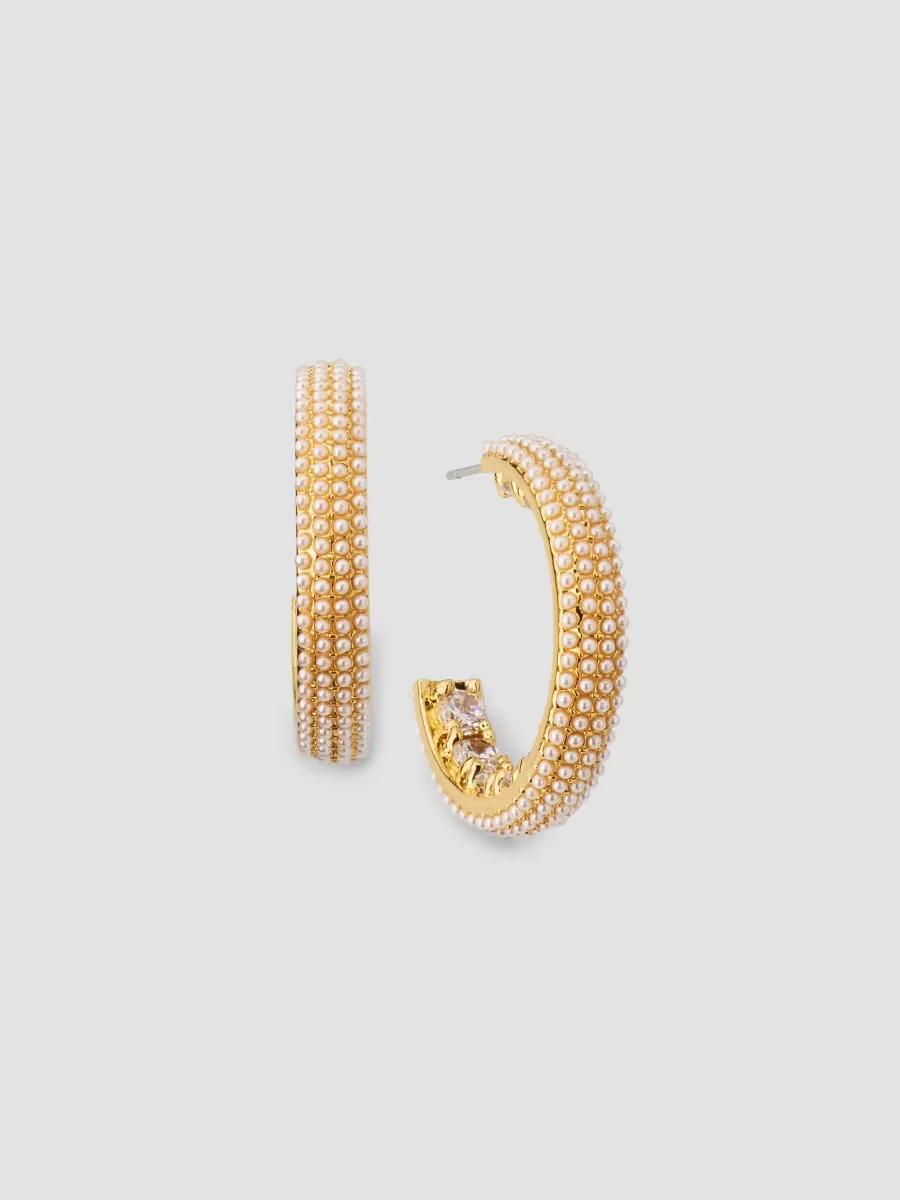 18K-Gold-Plated, Pearl & Crystal Hoop Earrings by Kenneth Jay Lane