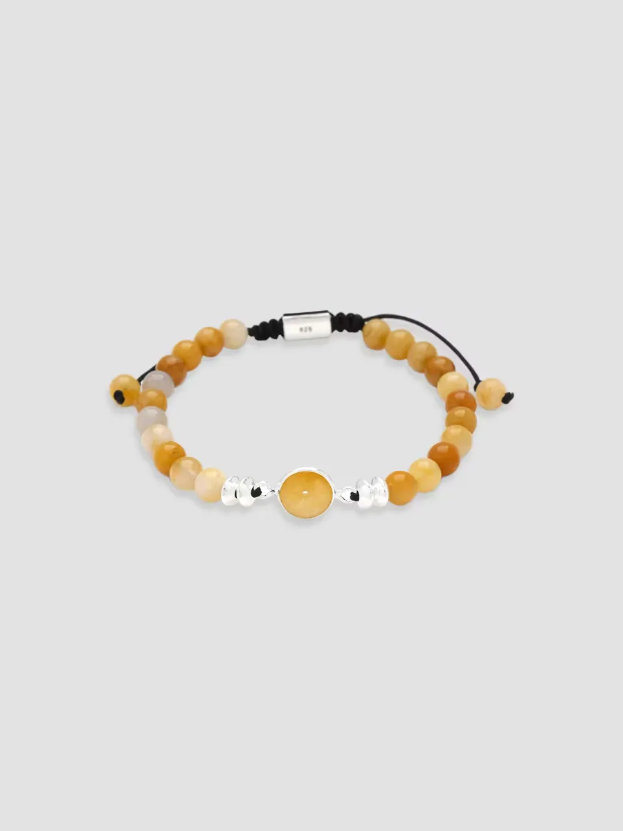 Yellow Jade & Brass-Plated Sterling Silver Beaded Bracelet by Jan Leslie