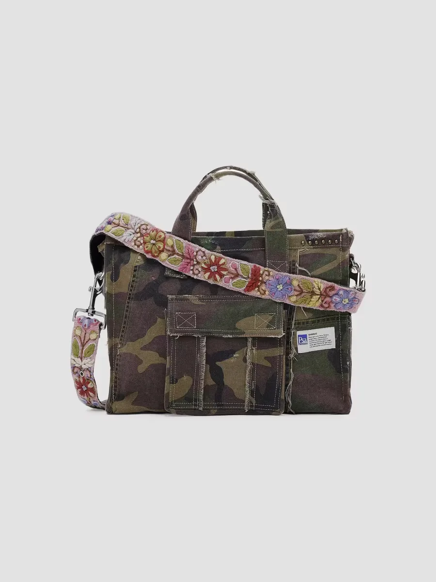 Cargo Camo & Floral Strap Cotton Tote by Nahmias