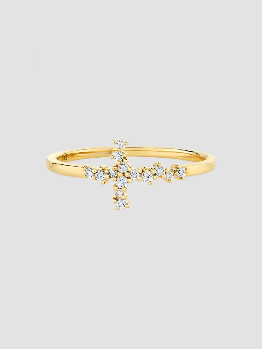 Tuxedo 14K Gold & 0.12 TCW Diamond Cross Ring by Sydney Evan