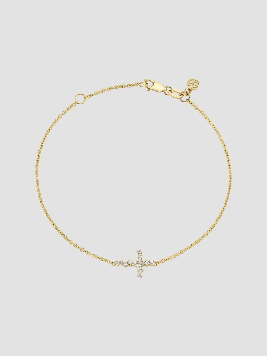 Tuxedo 14K Yellow Gold & 0.08 TCW Diamond Cross Charm Bracelet by Sydney Evan