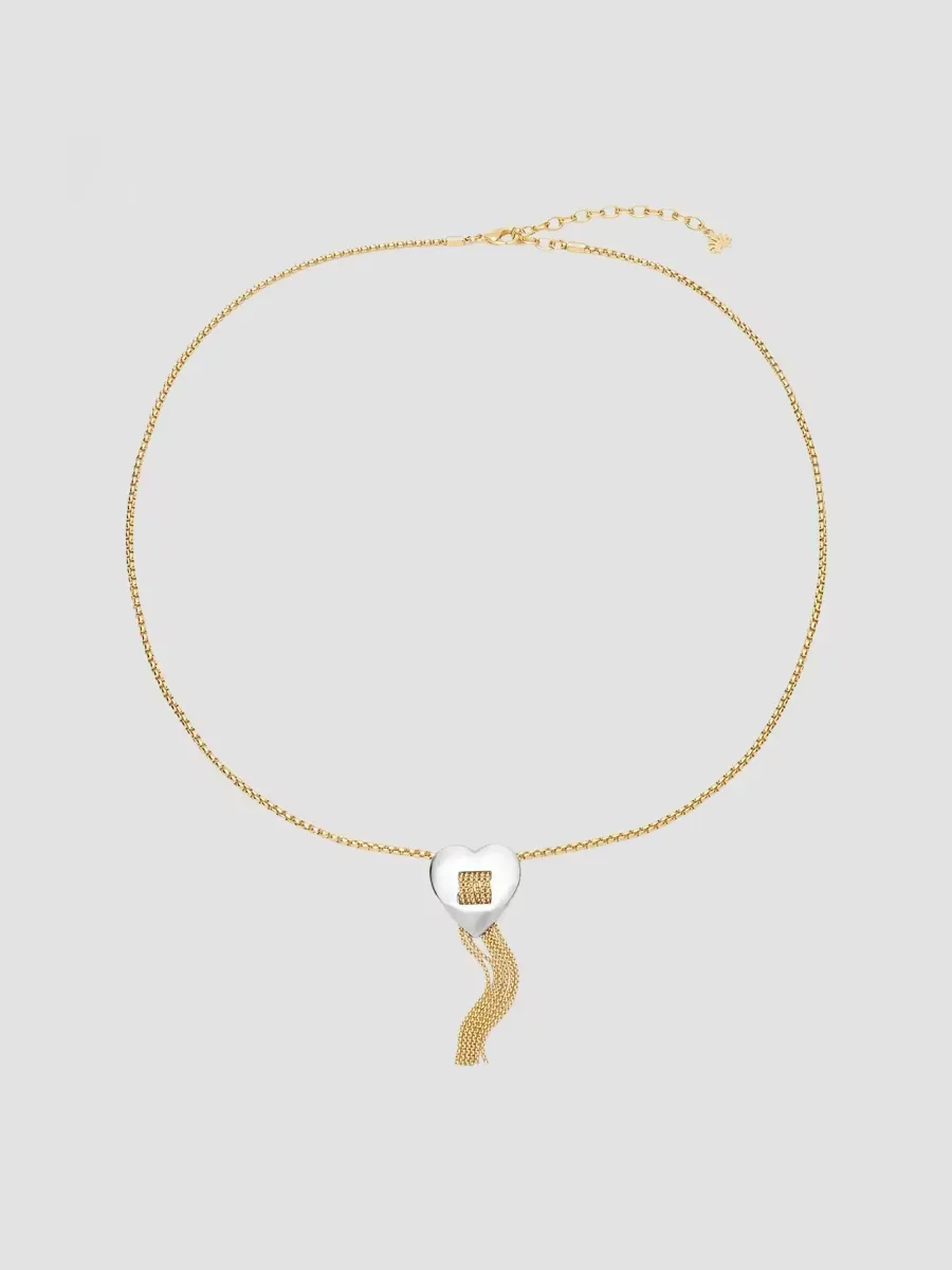 Sweetheart Two-Tone Fringe Pendant Necklace by Lele Sadoughi