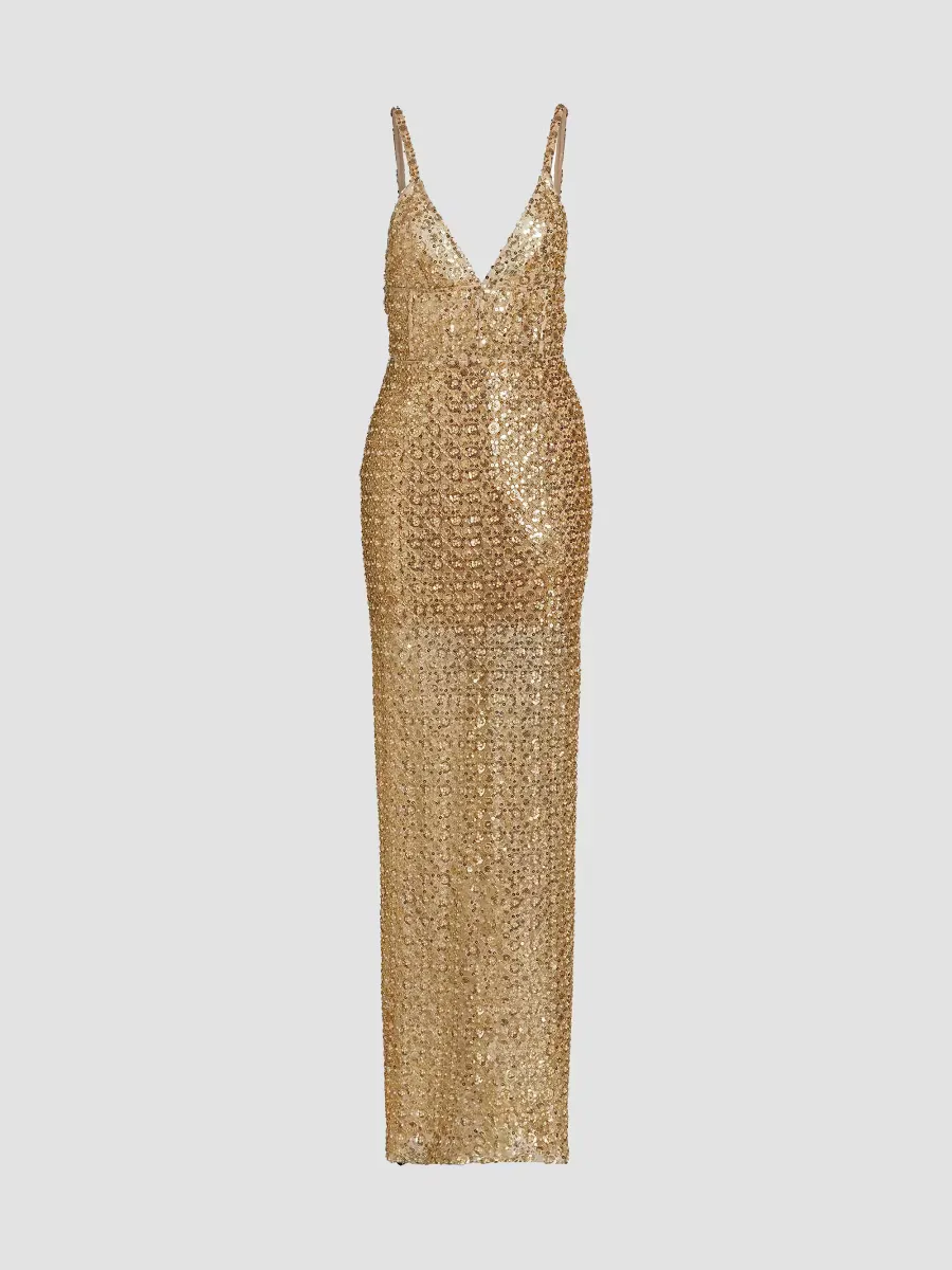 Allegra Embellished Metallic Sleeveless Gown